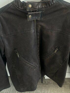 Divided H&M Brown Faux Leather Moto Jacket, Size Large